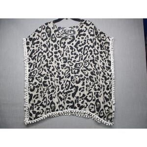 ADREAMLY Leopard Print Chic Flowy Kaftan Poncho‎ Cover Up Womens Size S
